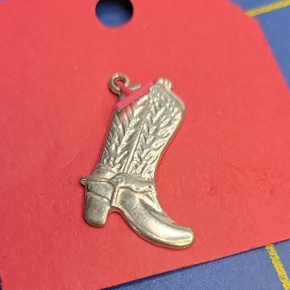Silver Tone Cowboy Western Boot Charm Accent